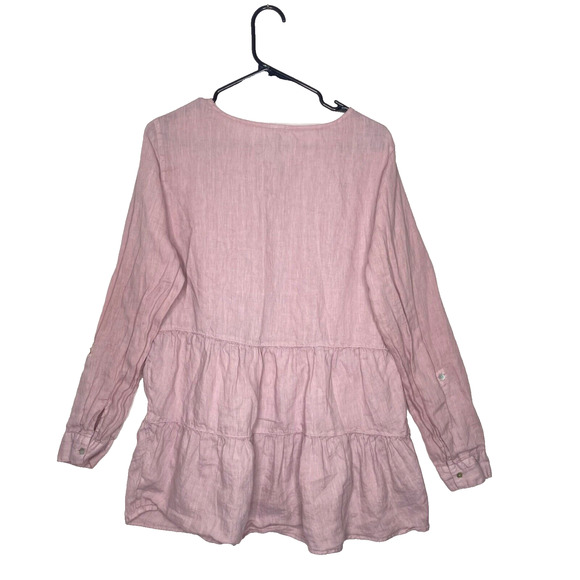 Sigred Olsen Linen Blouse Large Pink Tiered Boho Lagenlook Artsy Cottagecore - Picture 2 of 6